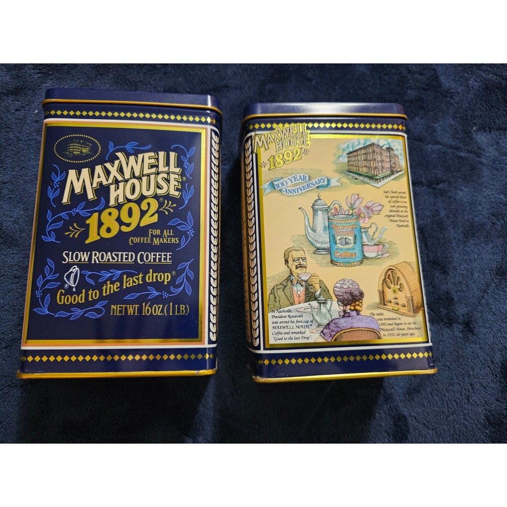 Maxwell House 1892 Coffee Tins 100 Year Anniversary Vintage Canister Set of 2